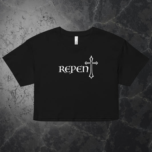 Repent white logo crop top