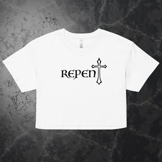 Top corto negro con logo Repent